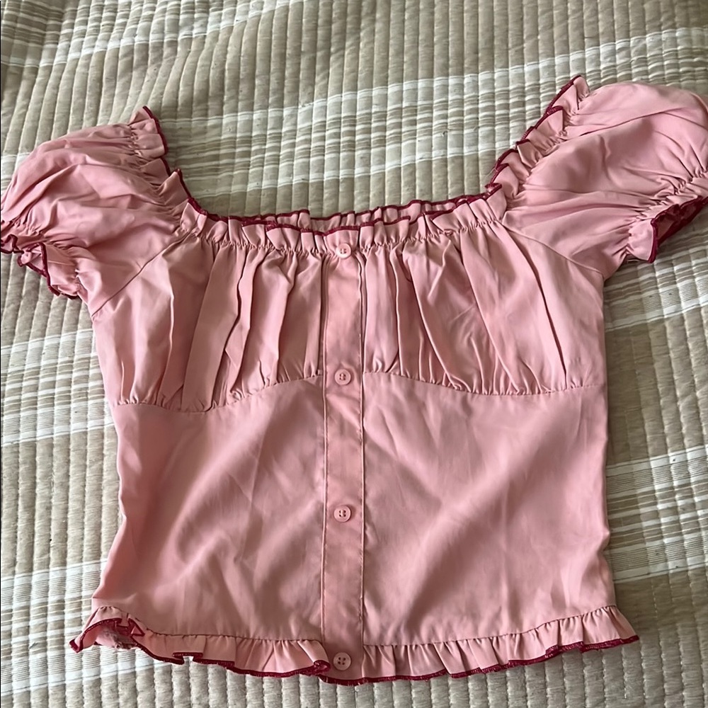 Fashion Nova Pink Smocked Short Sleeve Blouse